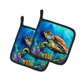 Loggerhead Sea Turtle Pair of Pot Holders Kitchen Heat Resistant Pot Holders Sets Oven Hot Pads for Cooking Baking BBQ, 7 1/2 x 7 1/2