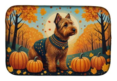 Welsh Terrier Fall Dish Drying Mat Absorbent Dish Drying Mat Pad for Kitchen Counter Dish Drainer Mat for Countertop, 14 x 21", Multicolor