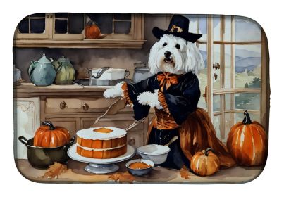 Coton De Tulear Fall Kitchen Pumpkins Dish Drying Mat Absorbent Dish Drying Mat Pad for Kitchen Counter Dish Drainer Mat for Countertop, 14 x 21"