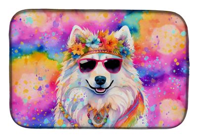Samoyed Hippie Dawg Dish Drying Mat Absorbent Dish Drying Mat Pad for Kitchen Counter Dish Drainer Mat for Countertop, 14 x 21", Multicolor