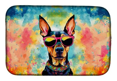 Doberman Pinscher Hippie Dawg Dish Drying Mat Absorbent Dish Drying Mat Pad for Kitchen Counter Dish Drainer Mat for Countertop, 14 x 21", Multic