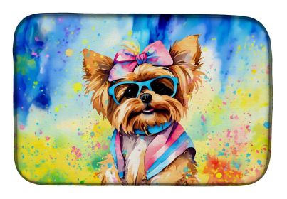 Yorkshire Terrier Hippie Dawg Dish Drying Mat Absorbent Dish Drying Mat Pad for Kitchen Counter Dish Drainer Mat for Countertop, 14 x 21", Multic