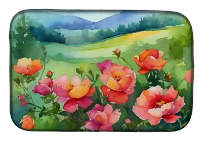 Iowa Wild Prairie Roses in Watercolor Dish Drying Mat Absorbent Dish Drying Mat Pad for Kitchen Counter Dish Drainer Mat for Countertop, 14 x 21"