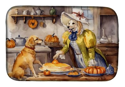 Yellow Lab Fall Kitchen Pumpkins Dish Drying Mat Absorbent Dish Drying Mat Pad for Kitchen Counter Dish Drainer Mat for Countertop, 14 x 21"