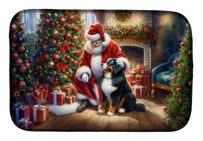 Bernese Mountain Dog and Santa Claus Dish Drying Mat Absorbent Dish Drying Mat Pad for Kitchen Counter Dish Drainer Mat for Countertop, 14 x 21"