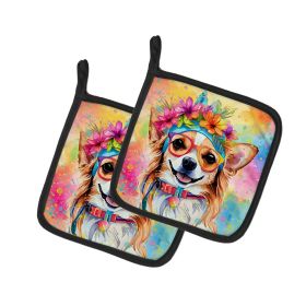 Chihuahua Hippie Dawg Pair of Pot Holders Kitchen Heat Resistant Pot Holders Sets Oven Hot Pads for Cooking Baking BBQ, 7 1/2 x 7 1/2