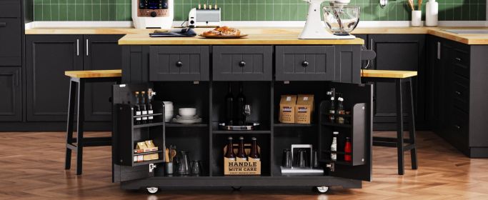 K&K 53inch Large Kitchen Island with Drop Leaf, Power Outlet, Door Internal Storage Rack