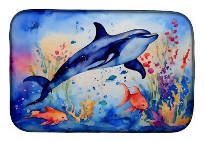Dolphin Dish Drying Mat Absorbent Dish Drying Mat Pad for Kitchen Counter Dish Drainer Mat for Countertop, 14 x 21", Multicolor (Default: Default)
