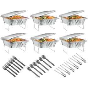 36Pcs Disposable Chafing Dish Buffet Set Food Warmers For Party Buffet Server Catering Supplies With Covers Utensils Half Size Food Pans For Part (Color: Silver)